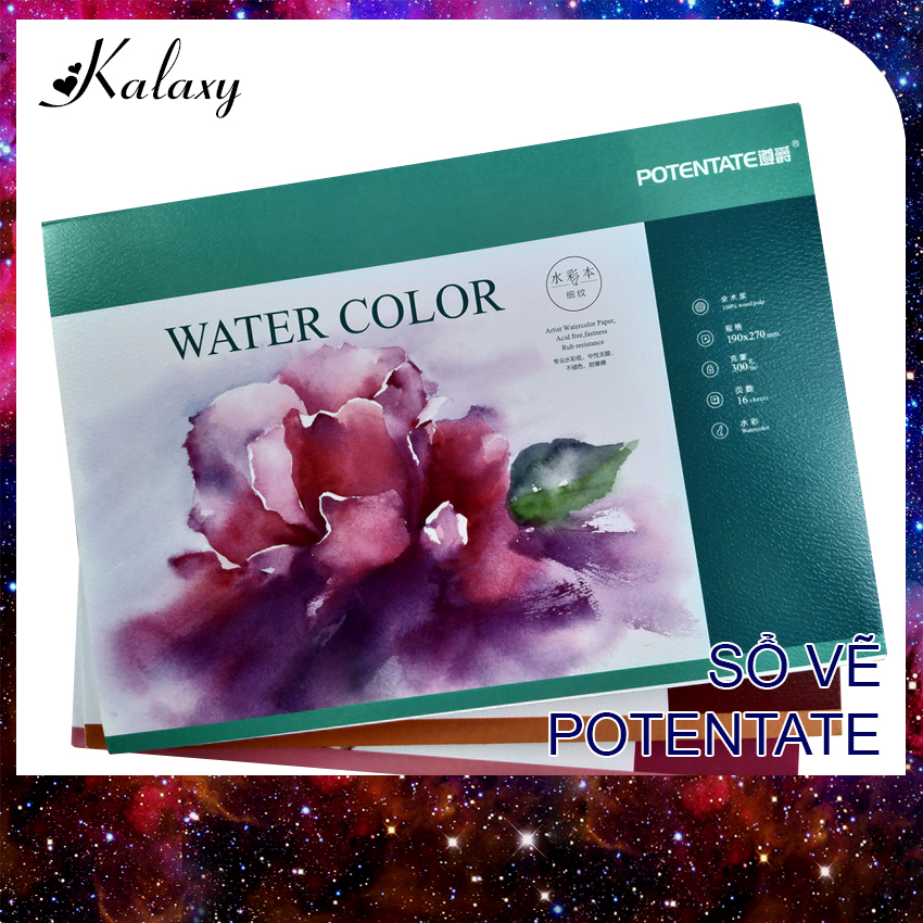 Sổ vẽ potentate 300gsm, sổ dán keo, sổ vẽ màu nước, giấy vẽ, nghệ thuật, màu nước, watercolor, màu acrylic, màu chì, họa cụ, ký họa