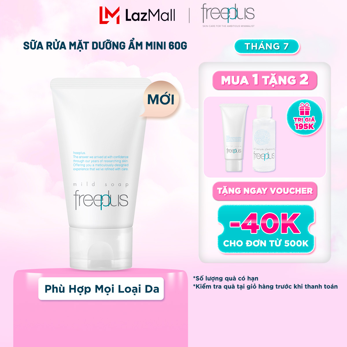 Sữa rửa mặt dưỡng ẩm freeplus mini 60 g