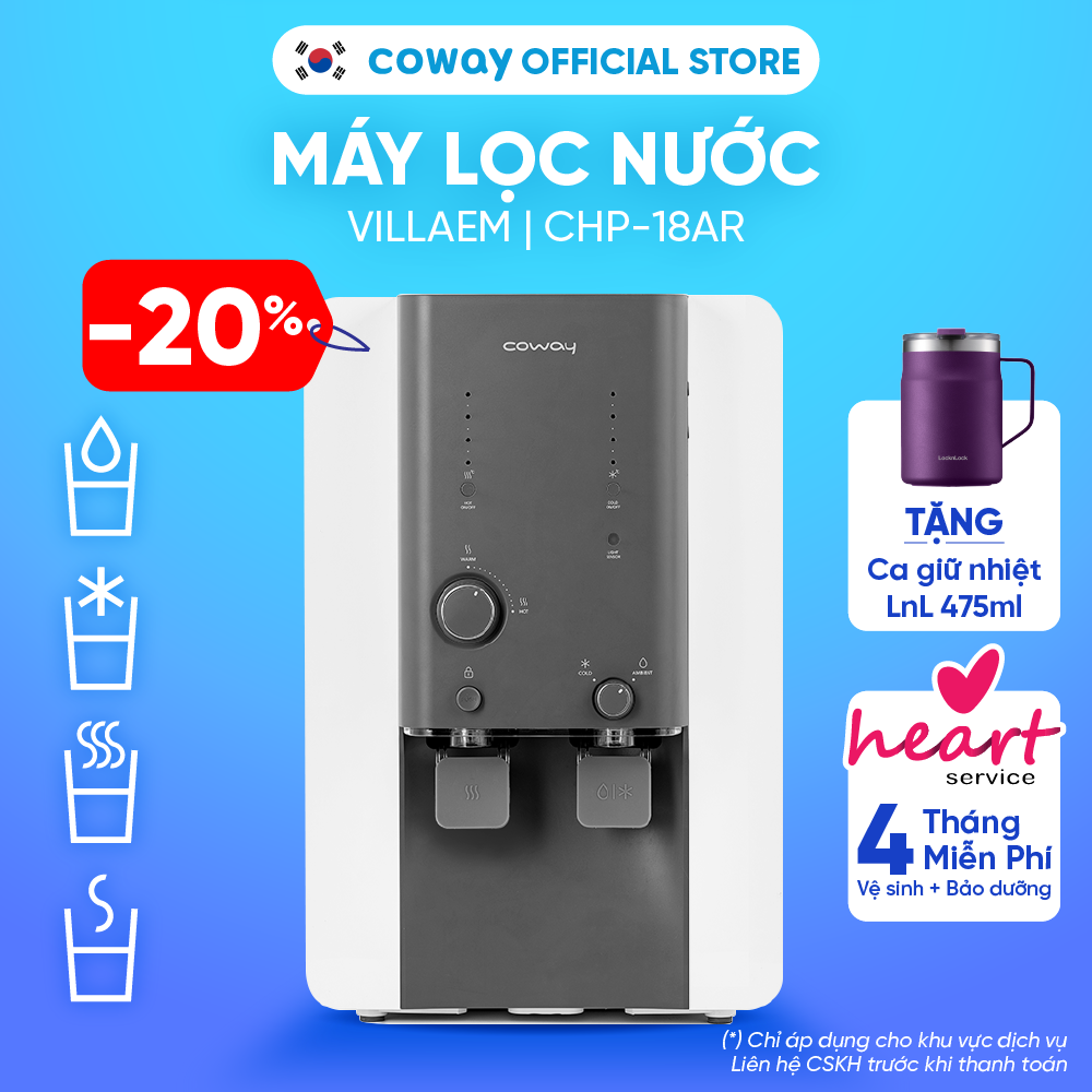 [Chỉ giao trong nội thành HCM và Hà Nội] Máy lọc nước Coway Villaem 2 CHP-18AR  Dung tích 11L  Máy lọc nước để bàn, 4 chế độ nước uống | Hàng chính hãng