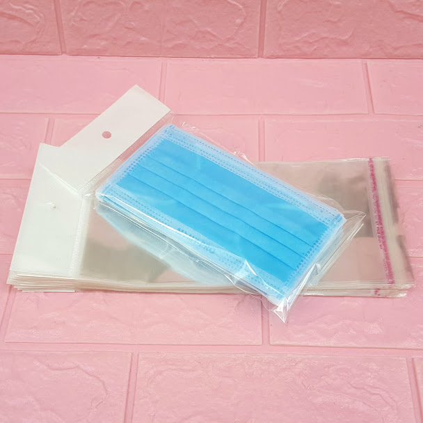 100g (~45cái) Túi Opp dán mép (Treo) 12x20cm (+ 4cm + 4cm) - Túi ni lông băng keo dán miệng - Bao nilon dán miệng