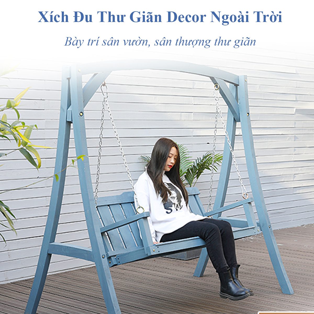 [SALE GIỮA NĂM - GIẢM TỚI 500K]Xích đu gỗ ngoài trời Keria decor sân vườn ngoại thất chất liệu gỗ Thông dầu nhập khẩu, chống mối mọt ẩm mốc, độ bền nhiều năm