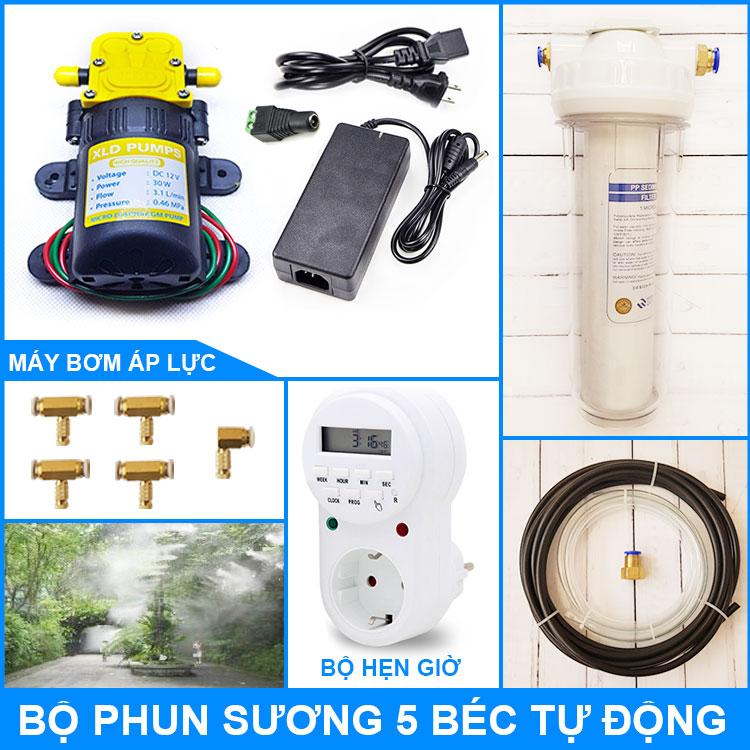 Bộ máy phun sương tưới lan đầy đủ phụ kiện 5 béc tự động