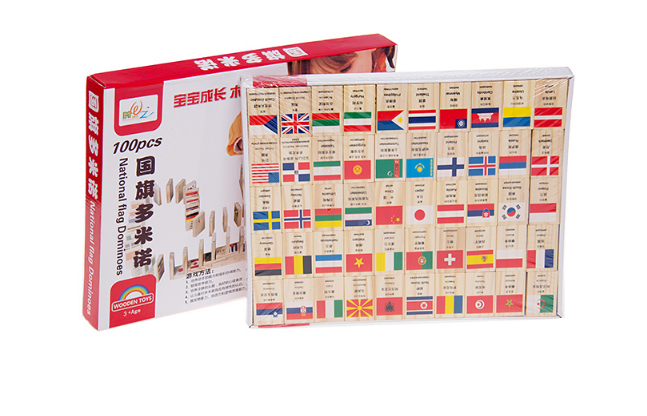 Đồ chơi domino cờ gỗ 100 quốc gia 4 thứ tiếng cho bé