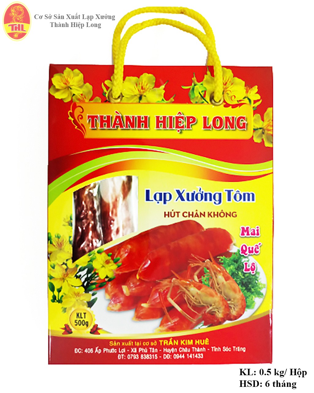 Lạp Xưởng Tôm Mai Quế Lộ Sóc Trăng - Thành Hiệp Long - hút chân không hộp 500gr