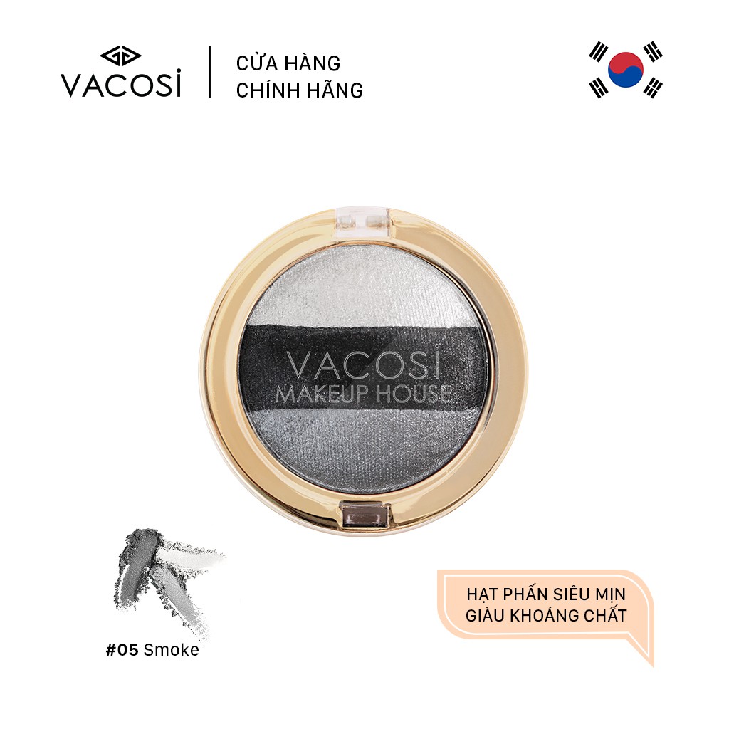 Vacosi phấn mắt 3 màu trio eyeshadow 5g #05: smokie