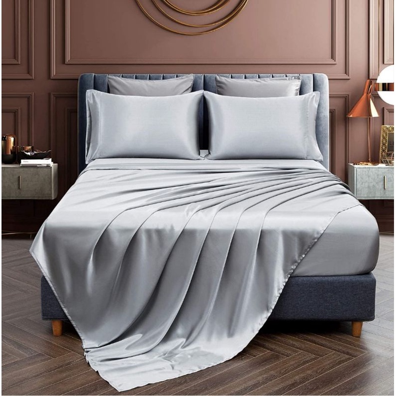 ‼️Hot🔥Chăn ga phi lụa Thái Tuấn cao cấp hàng loại 1- Mãu màu phi lụa Xám Ghi, bộ 5 món,4 món,mền chần gòn, ga lẻ đủ size