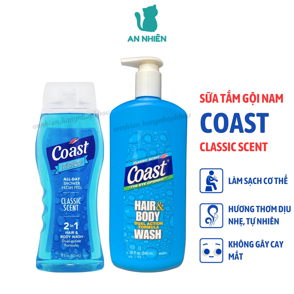 Sữa tắm gội nam 2in1 Coast Classic Scent 532ml Mỹ - Hàng nhập khẩu