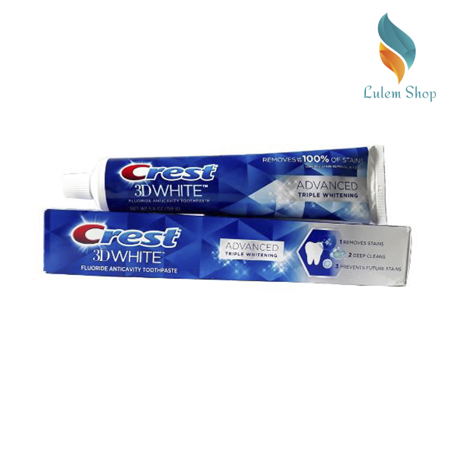Kem đánh răng Crest 3D White Advanced Triple Whitening tuýp 158g từ Mỹ