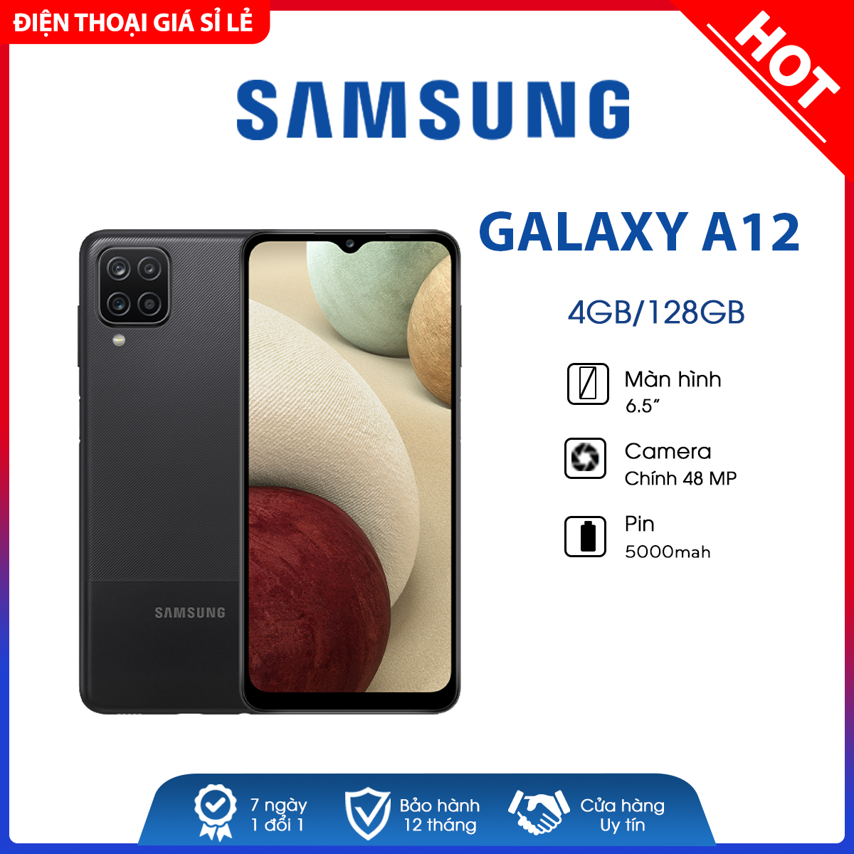 Điện thoại Samsung Galaxy A12 (4GB/128GB )- Hàng chính hãng, mới 100%, nguyên seal, Bảo hành 12 tháng