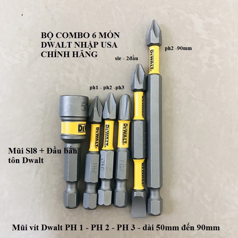 Bộ 6 Mũi Vít DeWalt Chính Hãng USA Có Từ