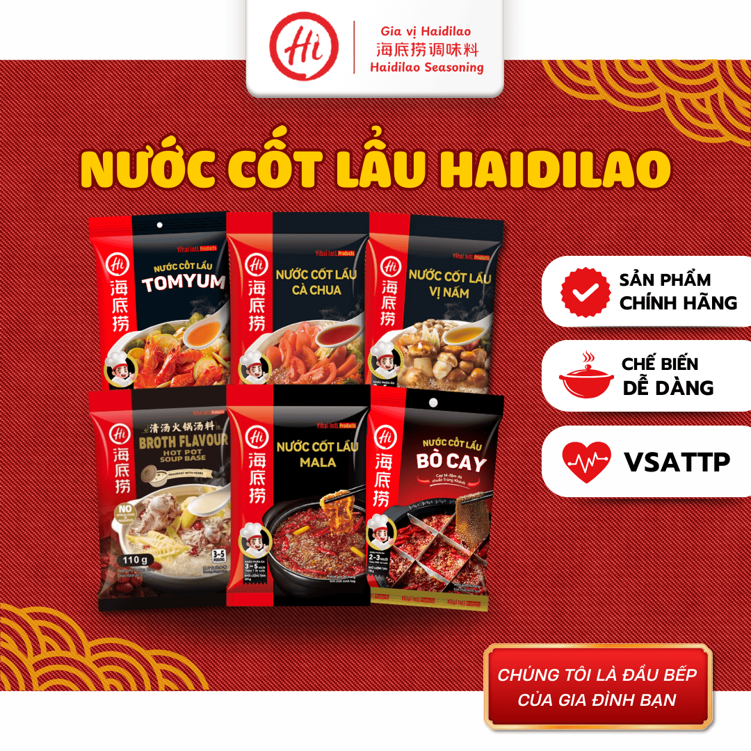 Gia vị Haidilao nước cốt lẩu vị Cà chua/ vị Nấm/ vị Trường thọ/ vị Tomyum/ vị Bò cay/ vị Mala