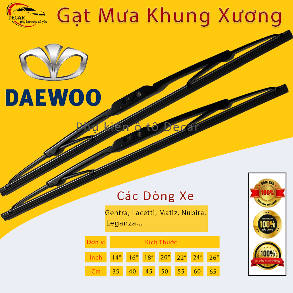 [1 CẶP DAEWOO] Cần gạt nước mưa xe ô tô, lưỡi gạt mưa silicon xe oto 4,5,7 chỗ xe Daewoo Gentra, Lacetti, Matiz, Nubira , gạt kính xe oto, thanh gạt nước mưa gạt nước kính ô tô
