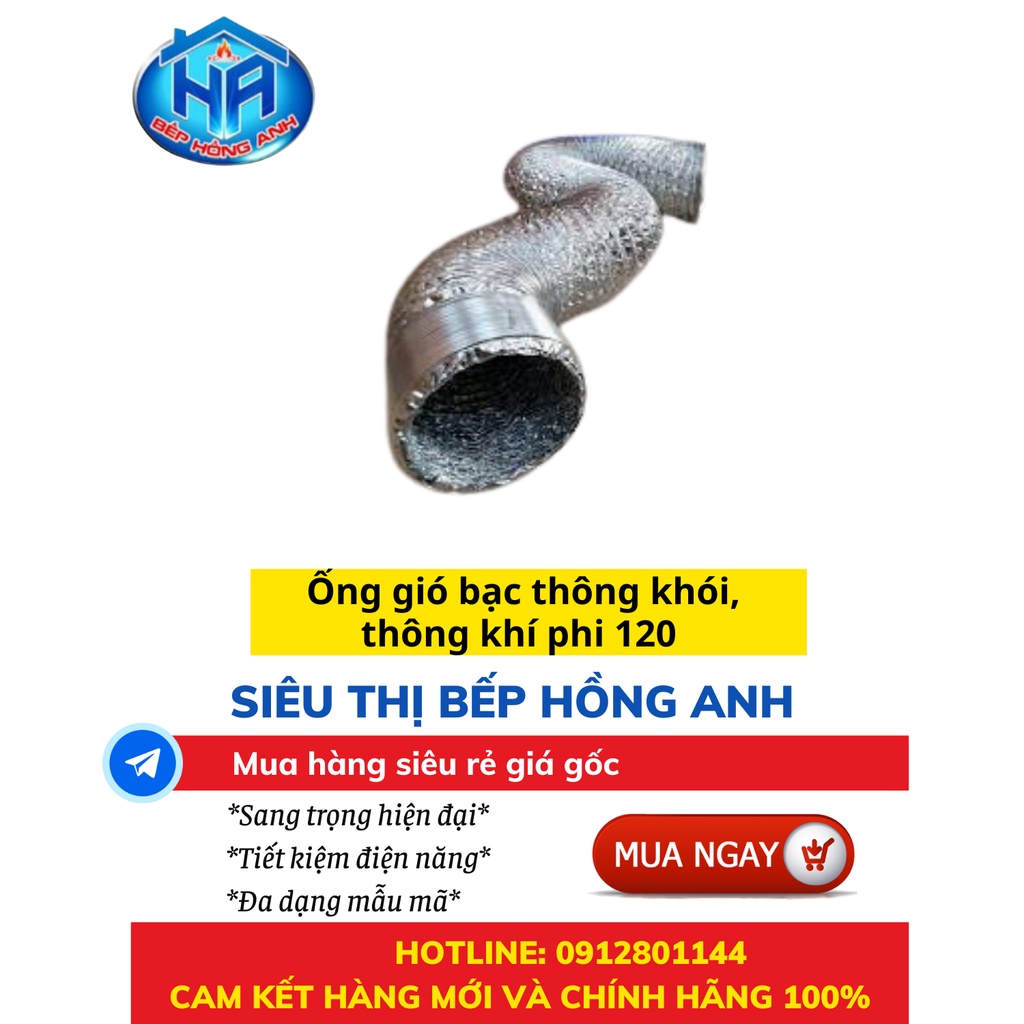 Ống gió bạc thông khói thông khí phi 120 lắp vừa ống phi 120 thiết kế tiên tiến thông khói nhanh chóng - hàng chính hãng