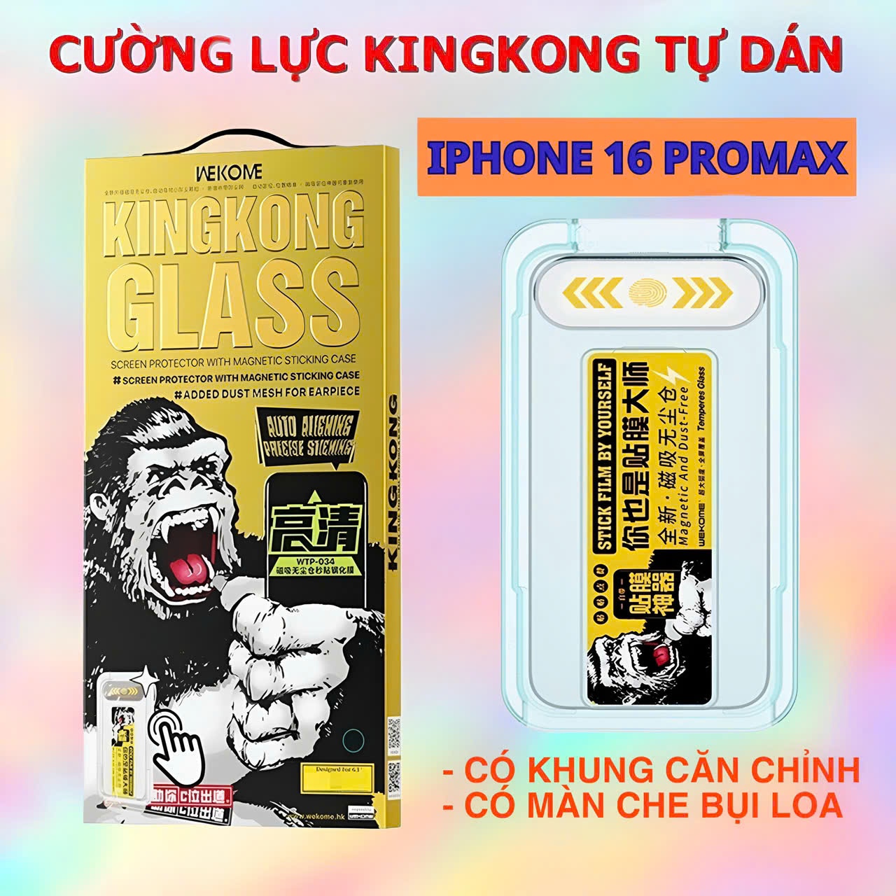 Kính cường lực KINGKONG WTP-034 Iphone 16 trong có khung tự dán  (hàng chính hãng)