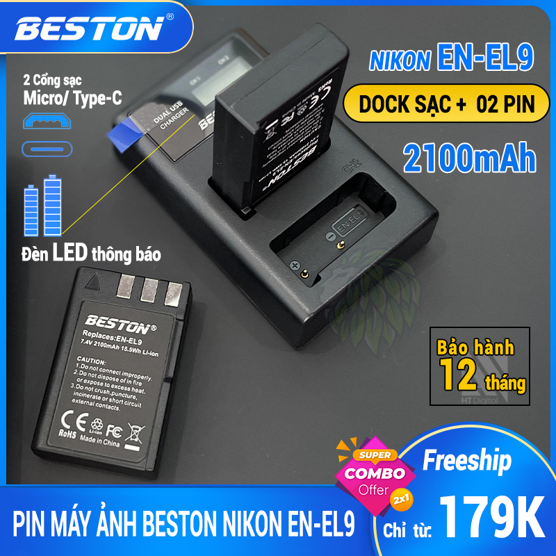 Pin beston en-el9 dung lượng 2100mah dùng cho máy ảnh nikon d40 d40x d60 d3000 d5000 en-el9a