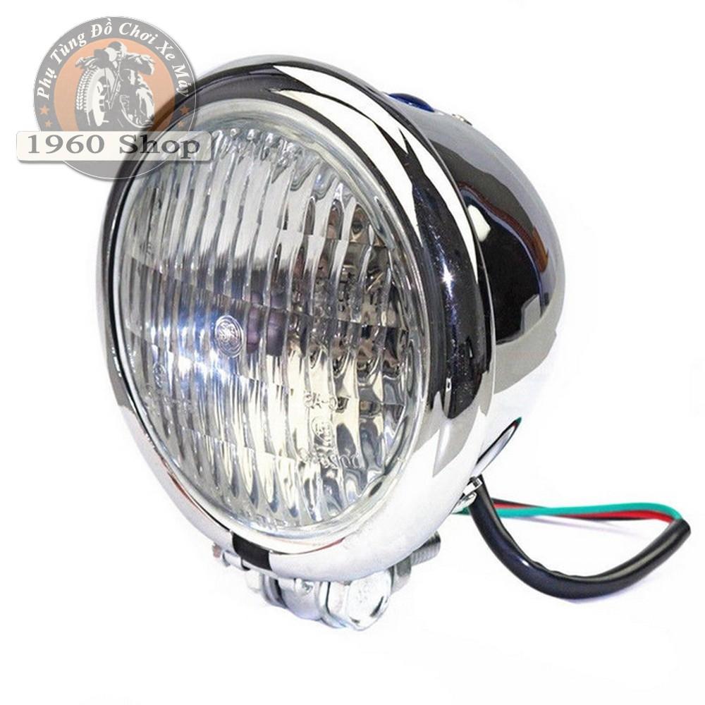 Đèn pha Haley vỏ kim loại màu đen sơn tĩnh điện, kính thủy tinh, bóng sợi đốt có kèm đèn sương mù - Phù hợp độ Cafe Racer Tracker Win CD 67 Dream CUB và các loại xe máy