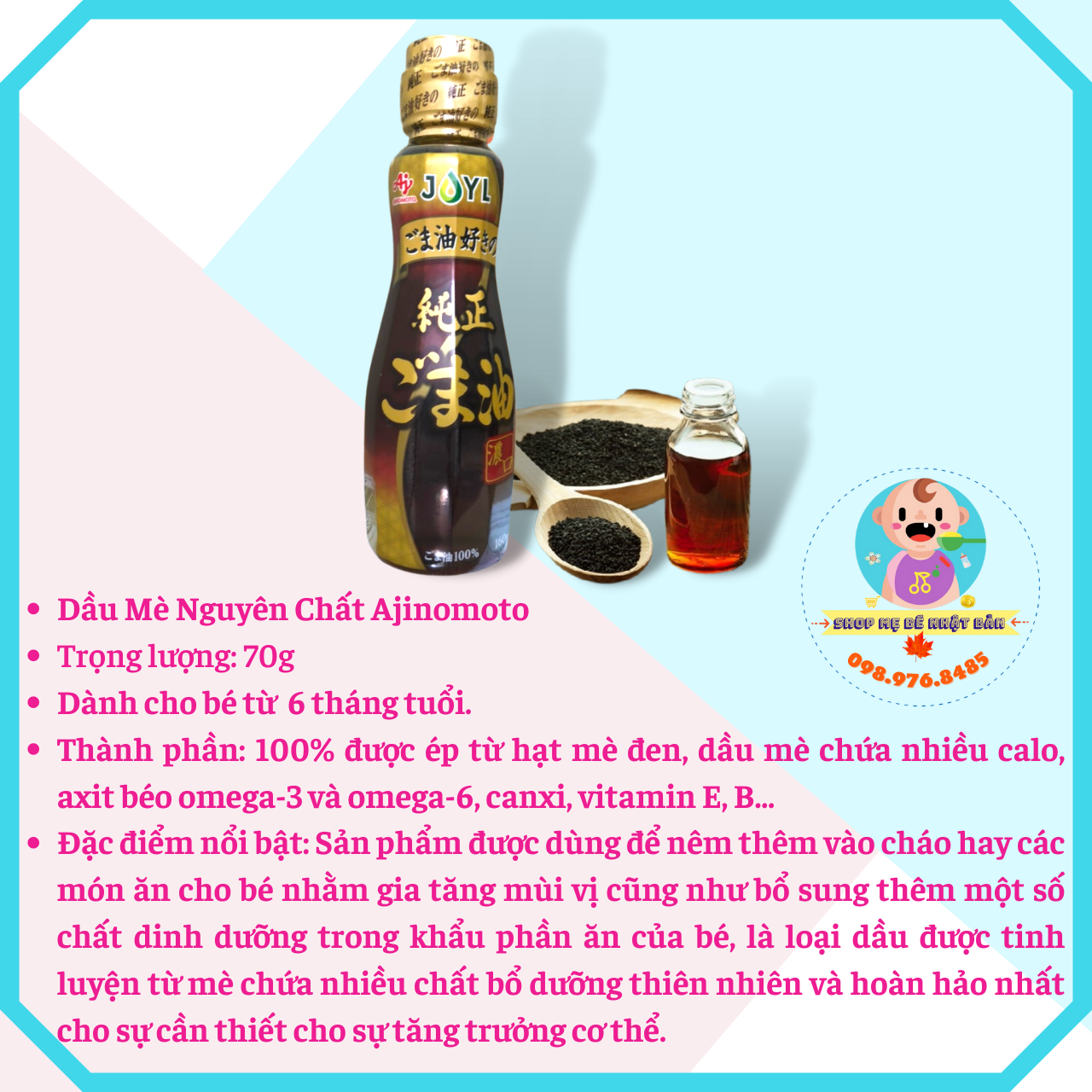 Dầu Mè Ajinomoto Nguyên Chất Từ Nhật Bản - Chai Lớn 160g