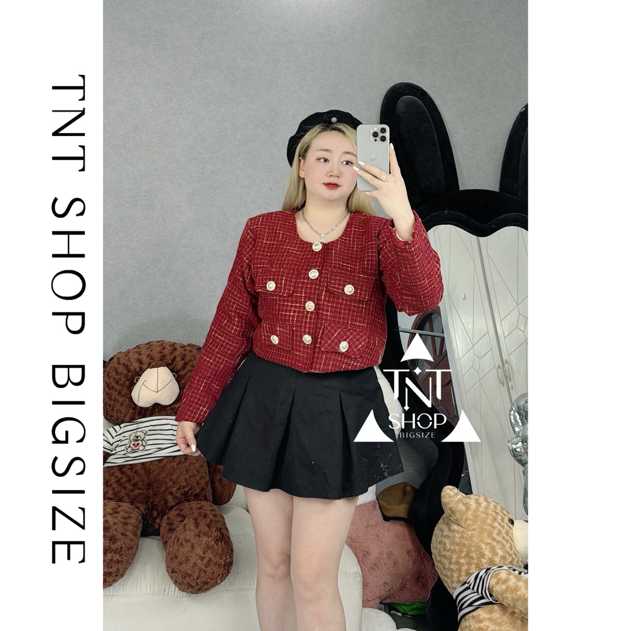 Áo khoác dạ tweed nắp nút nữ women