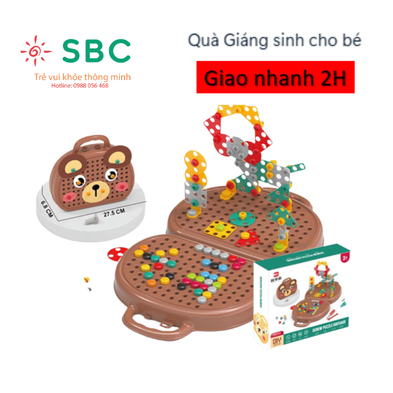 Bộ đồ chơi kỹ sư lắp ráp - va ly đồ chơi vặn ốc vít có khoan dùng pin - quàng giáng sinh cho bé