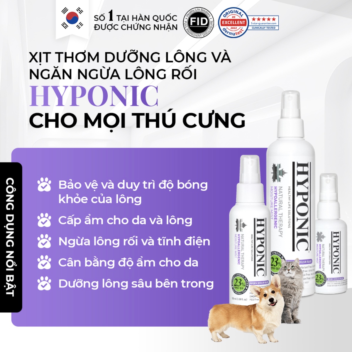 Xịt thơm dưỡng lông và ngăn ngừa lông rối HYPONIC dành cho thú cưng