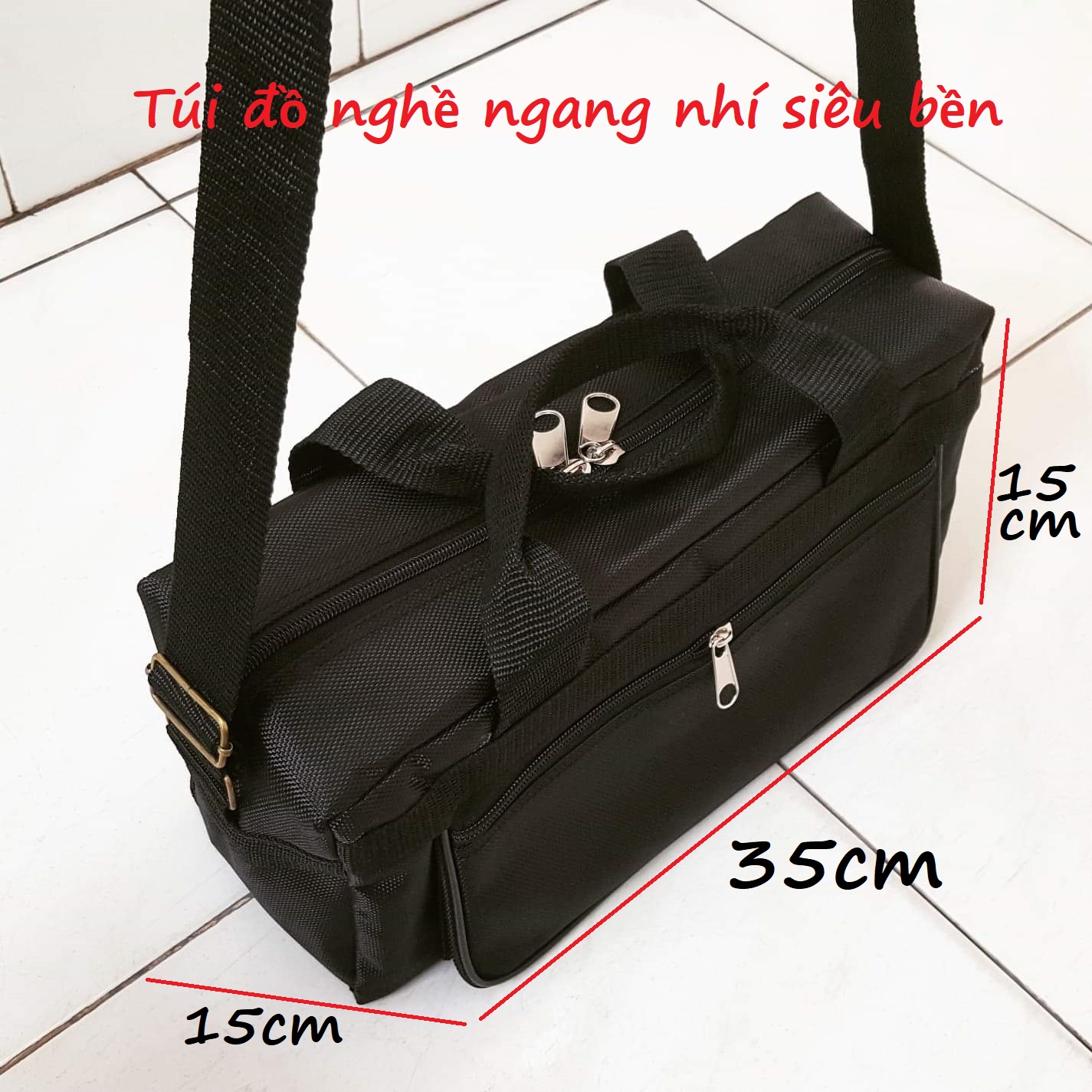 Túi đồ nghề ngang nhí đen dày hai lớp loại tốt
