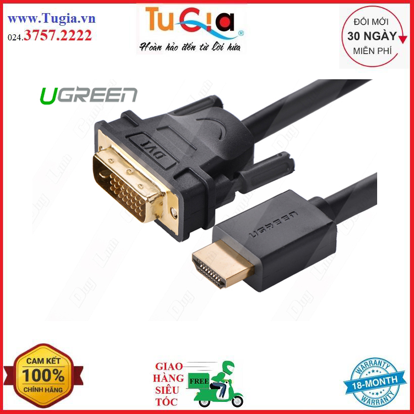 Cáp chuyển đổi từ hdmi sang dvi 2m ugreen 10135 - hàng chính hãng