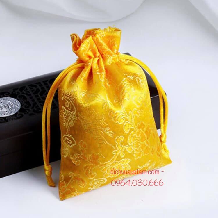 Túi gấm vàng phong thủy hoa văn Rồng Phượng