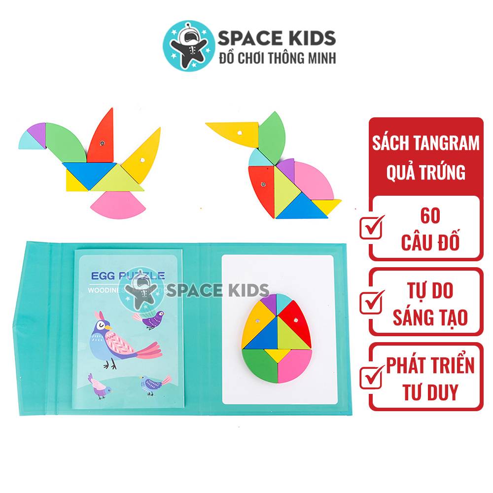 Đồ chơi gỗ thông minh Tangram kèm sách nam châm Space Kids, bộ Quả trứng lắp ghép tạo hình con vật