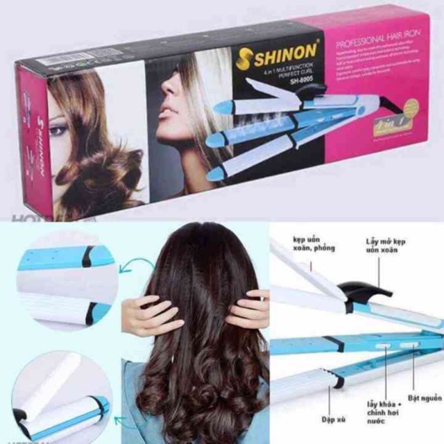 Máy làm tóc đa năng 3 in 1 hãng shinon nhật bản chính hãng: vừa duỗi thẳng, vừa bấm xù và uốn xoăn
