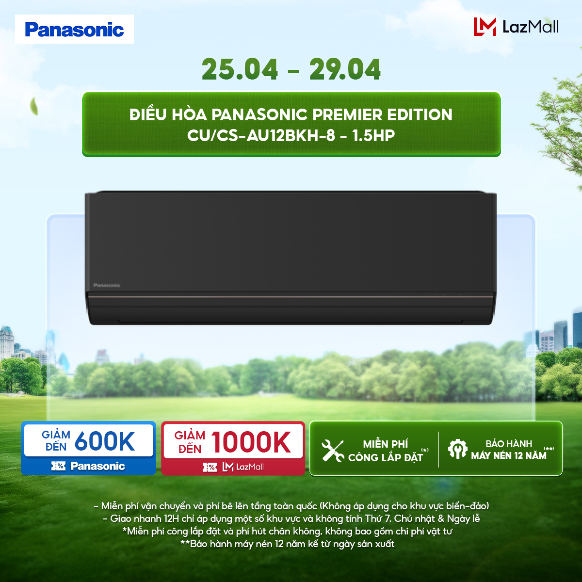 Điều hòa Panasonic Premier Edition CU/CS-AU12BKH-8 - 1.5HP - Một chiều - Lọc sạch không khí nanoeX - Wifi