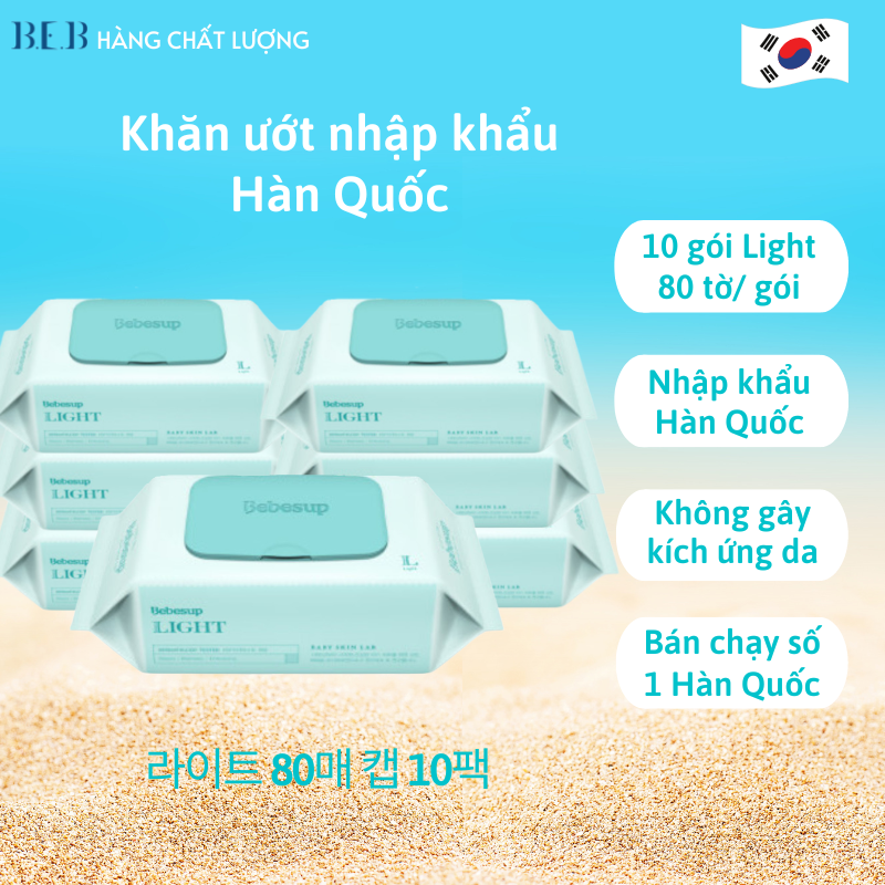 Combo 10 gói khăn ướt không mùi Hàn Quốc cho bé- Light80