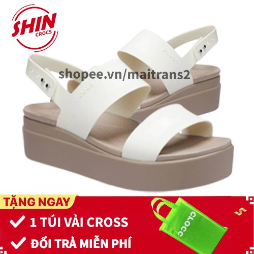 Dép sandal💖FREESHIP💖dép sandal đế cao cross họa tiết trắng white SHINCROSSWHITE tặng thêm 1 túi vải đựng sandal