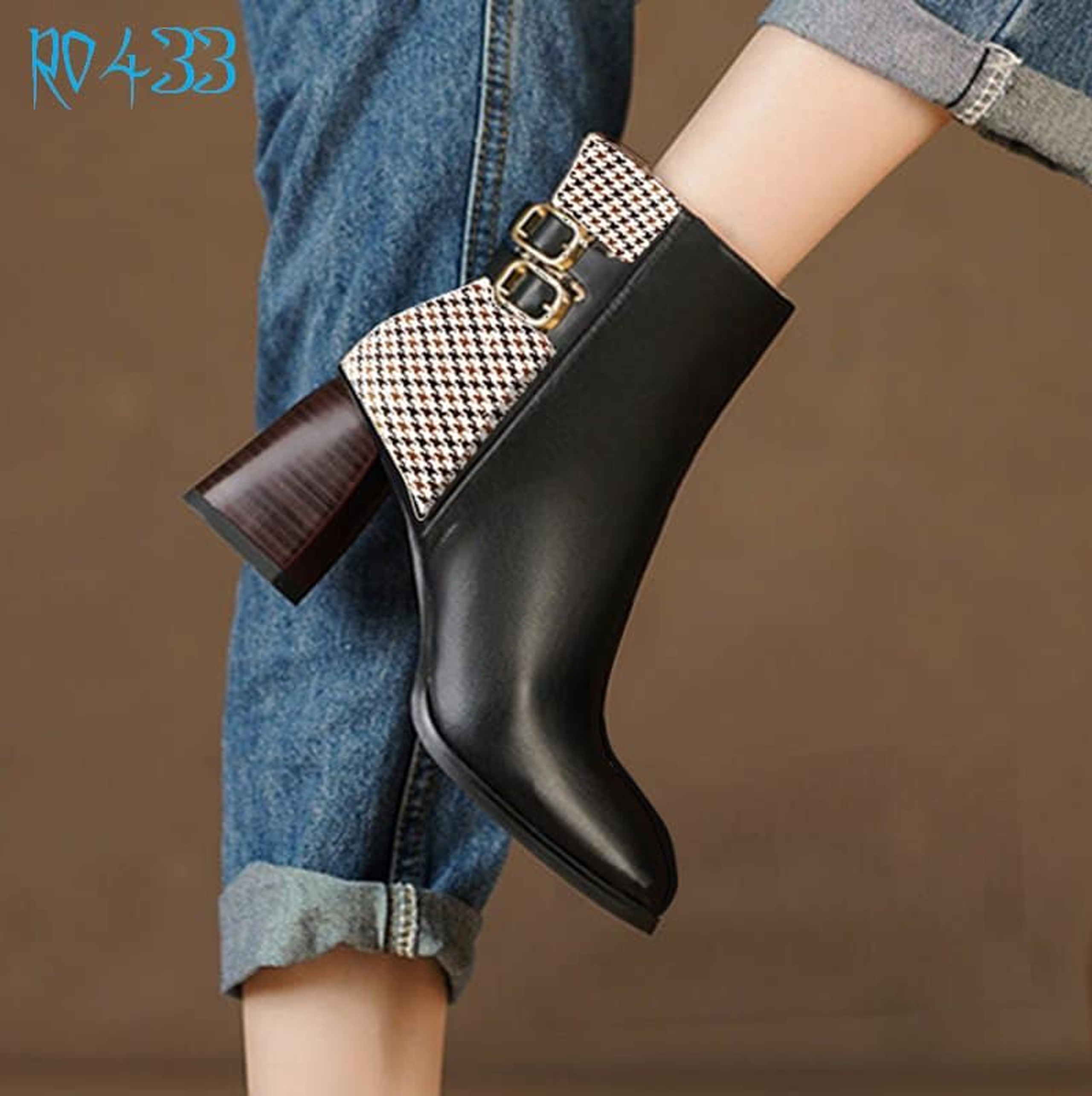 Giày bốt nữ cổ cao giày boot nữ hàng hiệu Rosata đế trụ 7cm thời trang RO433