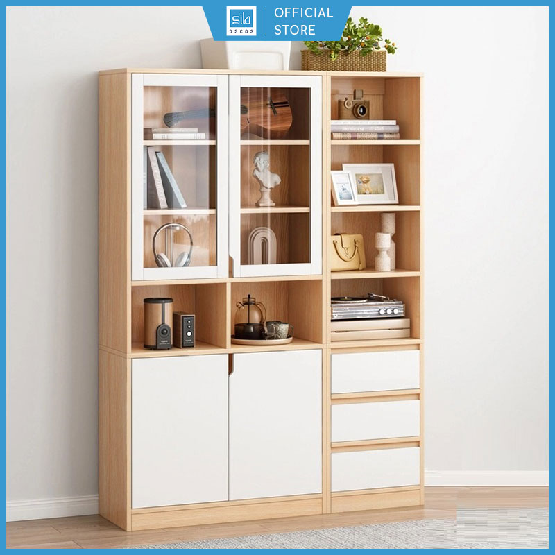 Tủ sách gỗ, tủ hồ sơ văn phòng có cửa kính đơn giản, hiện đại sib decor