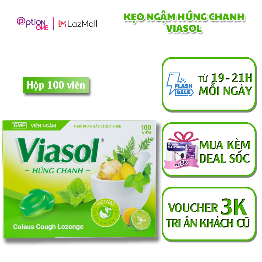 Kẹo Ngậm Thảo Mộc Thiên Nhiên Viasol Húng Chanh Vietnat Giảm Ho Đau Họng Do Thay Đổi Thời Tiết - Hộp 100 Viên