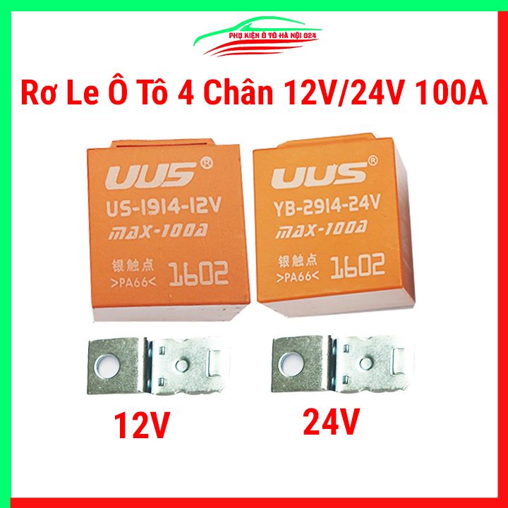 Rơ le ô tô 4 chân 12V / 24V dòng điện 100A, relay màu cam hàng tốt