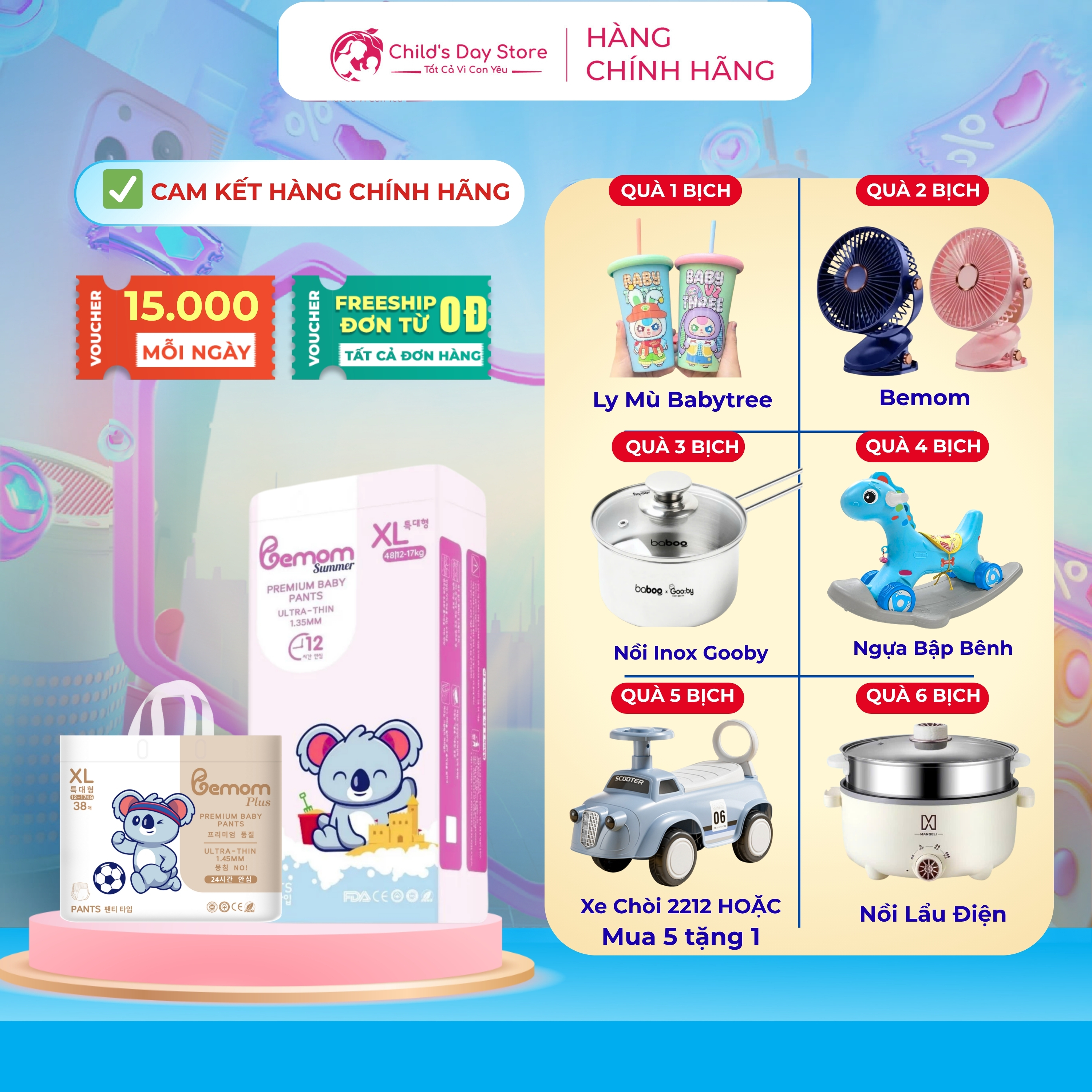 Tã/Bỉm Bemom Hàn Quốc Quần/Dán Đủ Size S56/M48/L46/M44/L42/XL40/XXL38 - Childs Day