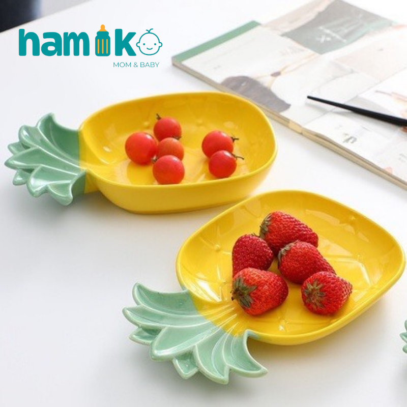 Bát ăn dặm cho bé, bát ăn dặm gốm sứ cao cấp hình quả dứa cho bé - HAMIKO