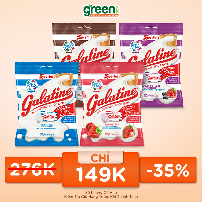Combo 4 gói kẹo sữa Galatine, kẹo sữa bột, Kẹo sữa nguyên chất viên nén Galatine gói 100g, nhập khẩu Ý