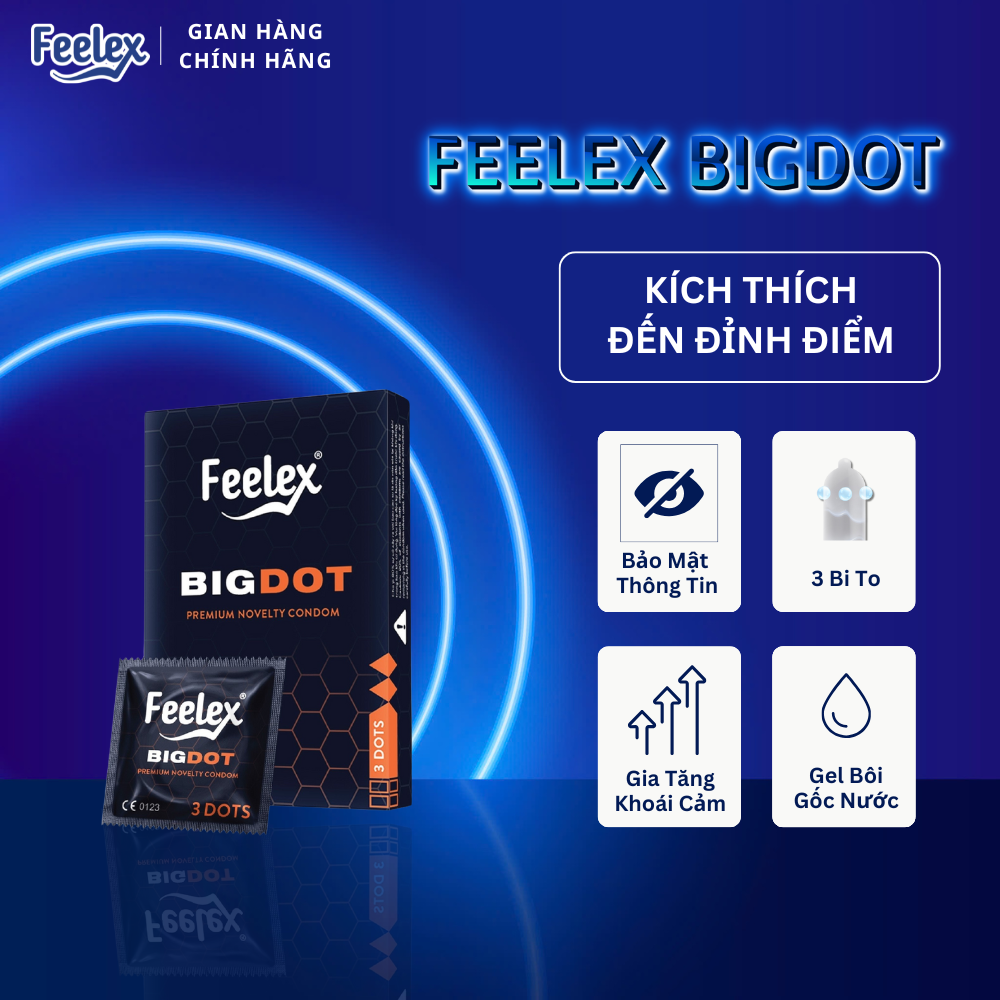 Bao cao su gai to Feelex Bigdot có 3 bi lớn, nhiều gel bôi trơn - Hộp 1 chiếc