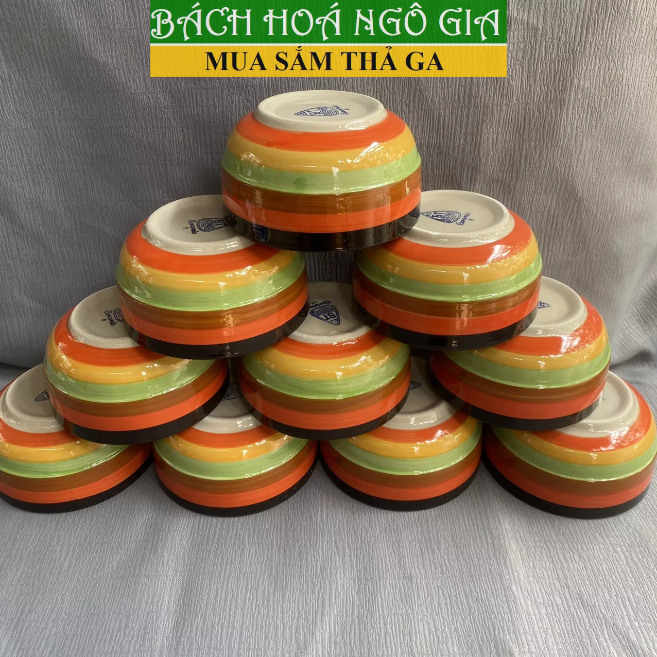 Bộ 10 chén gốm sứ Cầu Vồng đường kính 11,5cm dùng ăn cơm, ăn canh