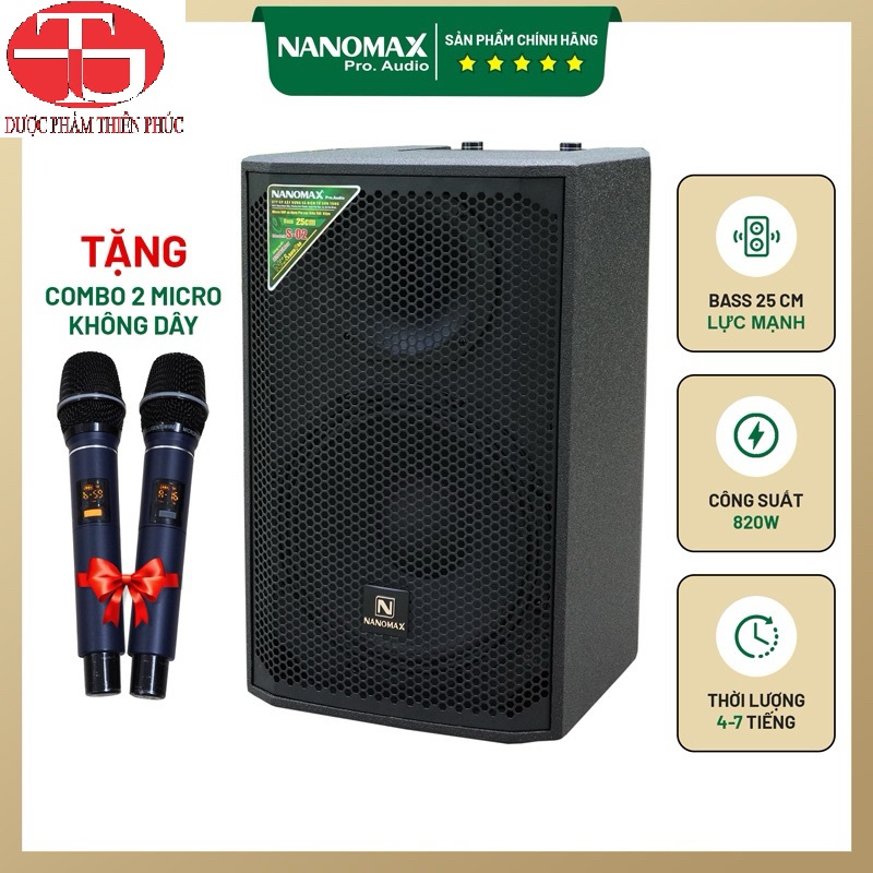 [HCM] Loa karaoke di động Nanomax S-02 New 2024 (Loa 2 đường tiếng, bass 25cm, treble còi, công suất