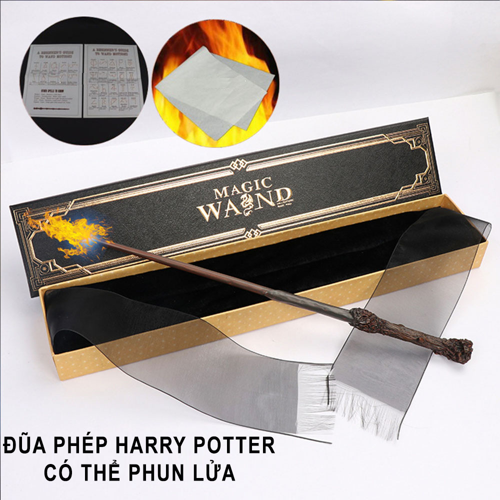 Đũa phép Harry Potter Lõi Thép Có Đèn Chiếu Sáng, Có thể phun lửa bằng giấy Sử dụng pin sạc