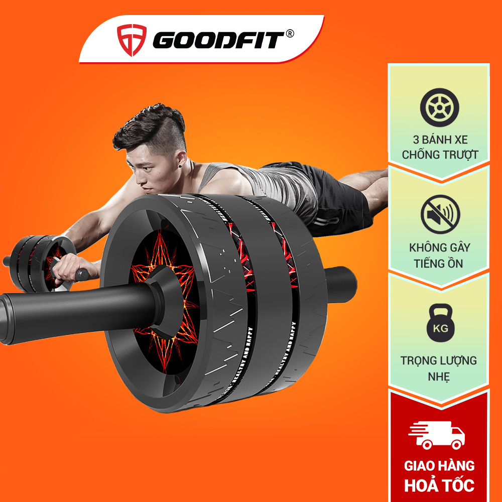 Con lăn tập bụng, con lăn tập cơ bụng 3 bánh GoodFit chống trượt, chịu tải 200kg tập luyện tại nhà GF603AB