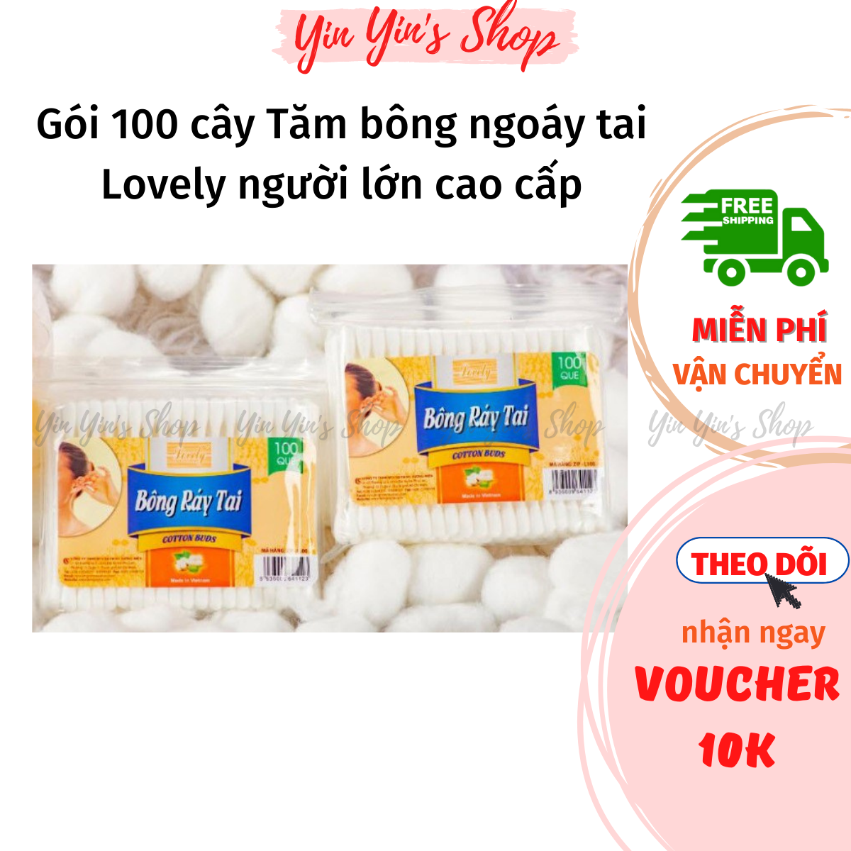 Gói 100 cây tăm bông ngoáy tai, bông ráy tai lovely dành cho người lớn cao cấp