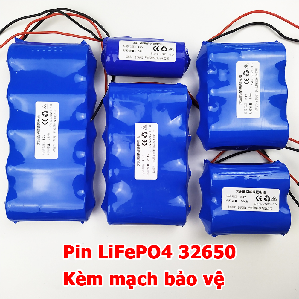 Pin sắt LiFePO4 32650 3.2V kèm mạch bảo vệ 1S cho đèn năng lượng mặt trời 25W 40W 60W 100w 200W
