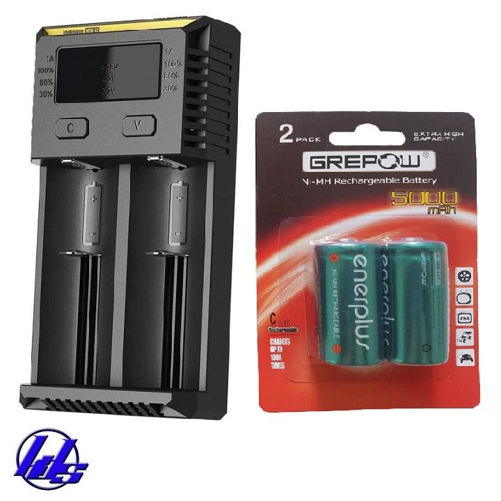 Combo bộ sạc Nitecore New I2 + 2 viên pin sạc trung C Enerplus 5000mAh