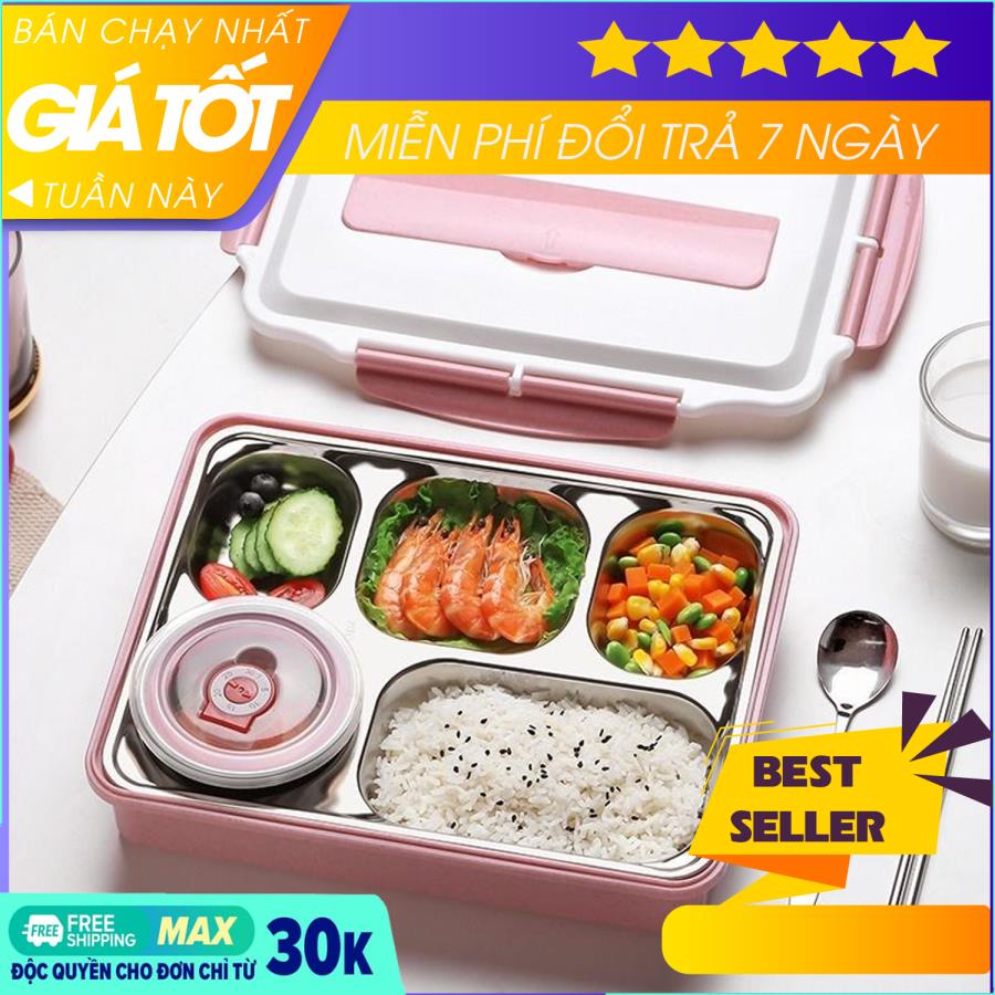 Hộp cơm văn phòng, hộp cơm inox 5 ngăn tiện dụng, hộp cơm giữ nhiệt, hộp cơm giữ nhiệt siêu tiện lợi + TẶNG KÈM ĐŨA, THÌA, CHÉN ĐỰNG CANH CÓ NẮP