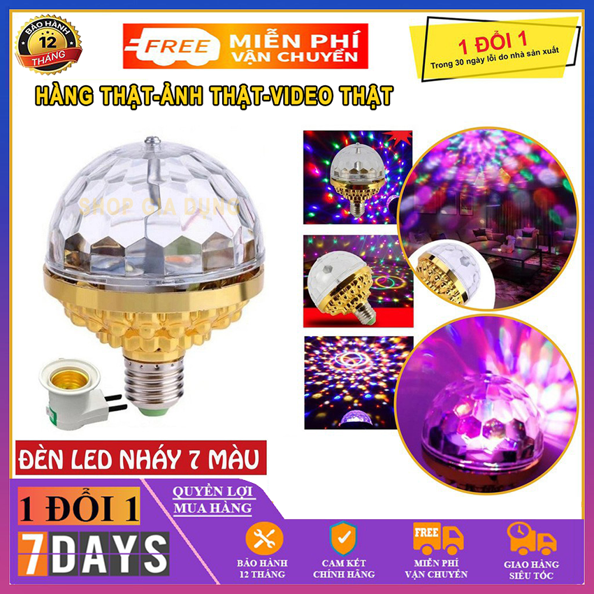 Đèn led Xoay 7 màu, đèn chớp 7 màu, đèn trang trí, đèn Led karaoke,Đèn Led Vũ Trường, Bar, Sân Khấu 7 Màu Xoay + Kèm chuôi đèn có con tắc
