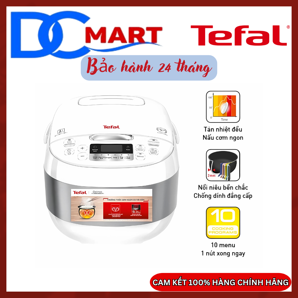 Tefal - nồi cơm điện tử tefal rk752168 1.8l 750w- hàng chính hãng, bảo hành 24 tháng
